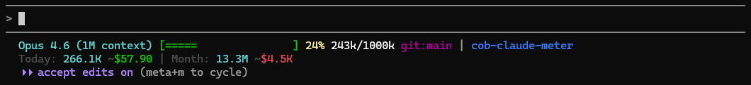 Claude Meter statusline in Claude Code